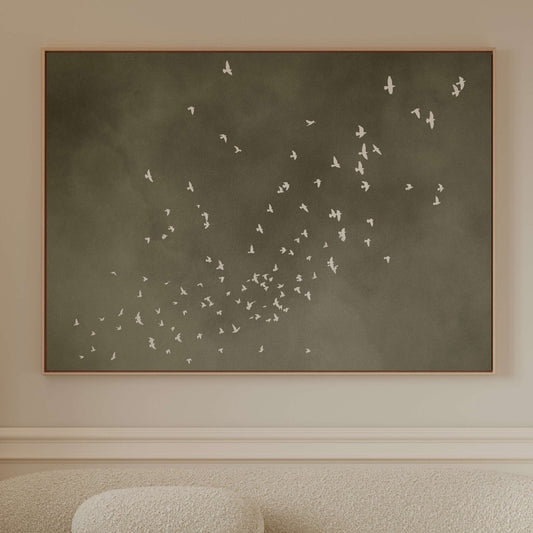 Flock Framed Canvas - Olive / Horizontal - AureousHome