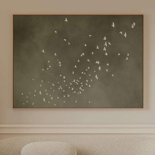 Flock Framed Canvas - Olive / Horizontal - AureousHome