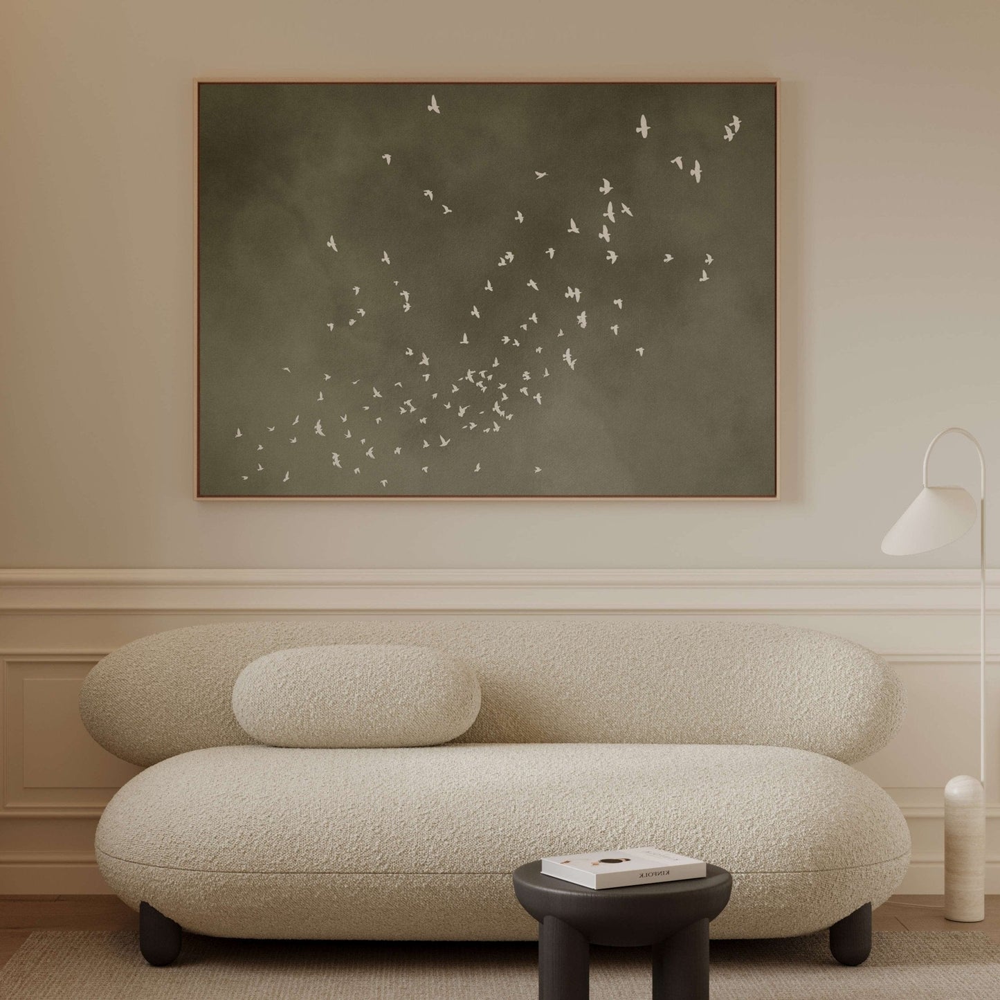 Flock Framed Canvas - Olive / Horizontal - AureousHome