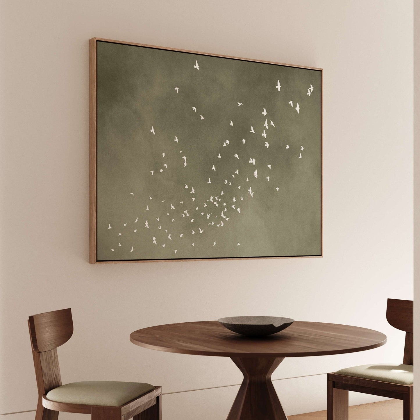 Flock Framed Canvas - Olive / Horizontal - AureousHome