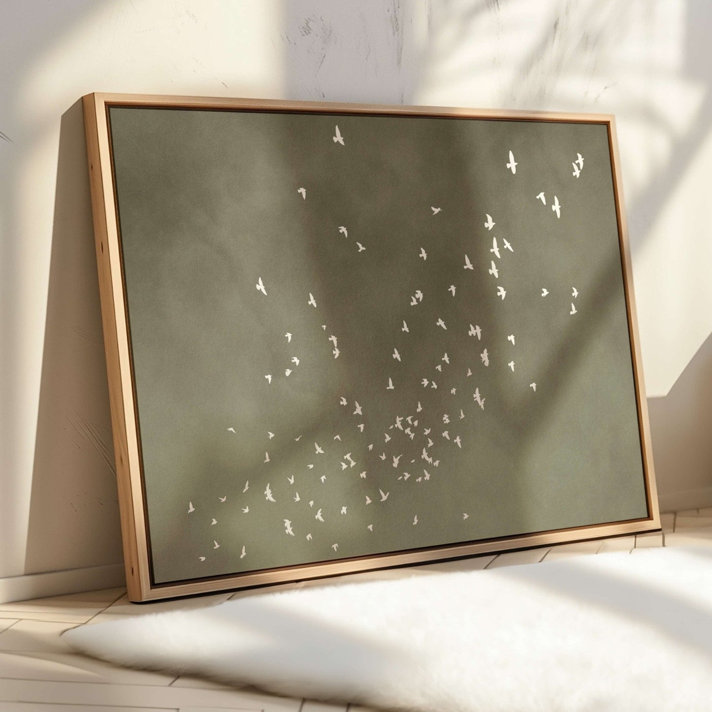 Flock Framed Canvas - Olive / Horizontal - AureousHome