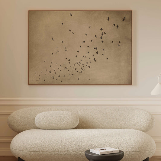 Flock Framed Canvas - Tan Brown / Horizontal - AureousHome