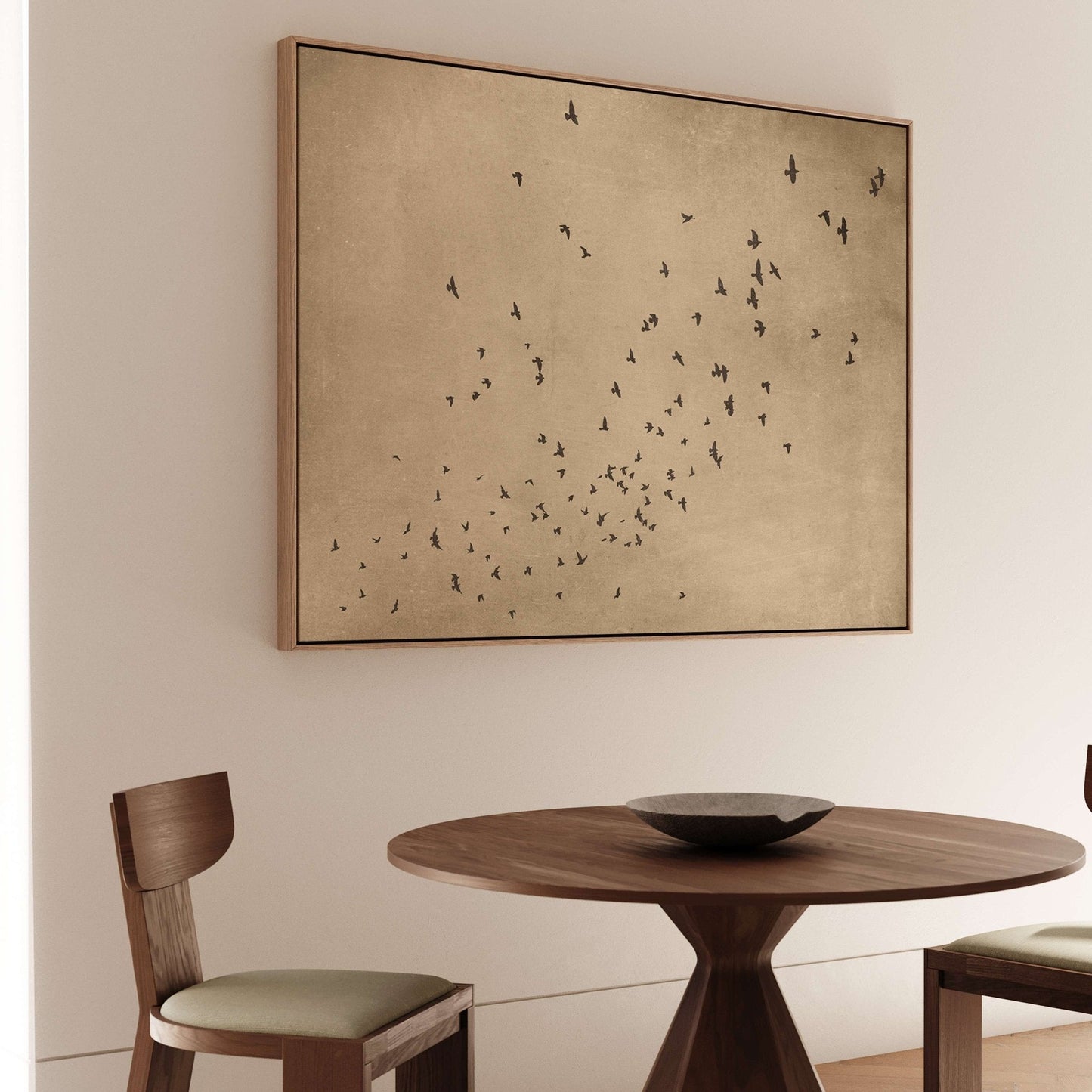 Flock Framed Canvas - Tan Brown / Horizontal - AureousHome