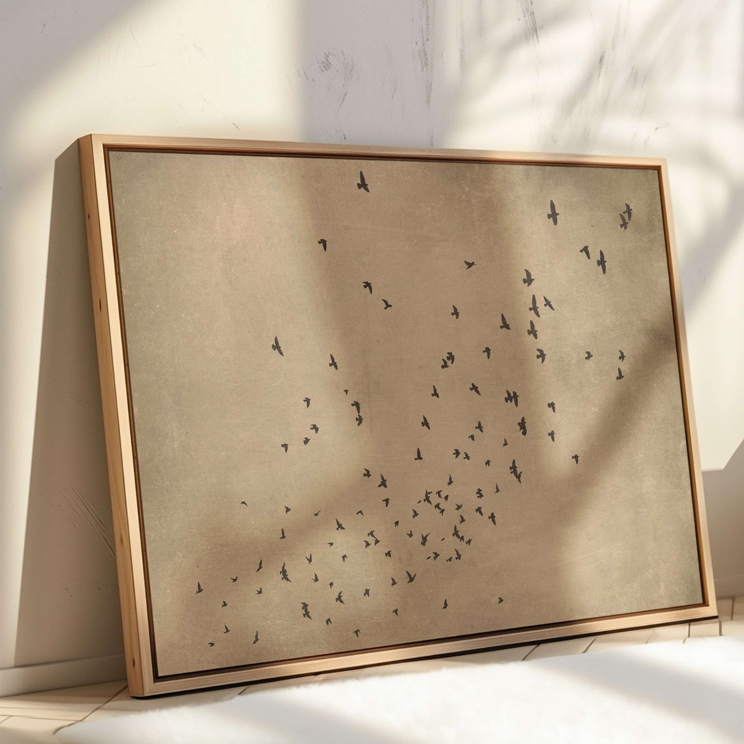 Flock Framed Canvas - Tan Brown / Horizontal - AureousHome