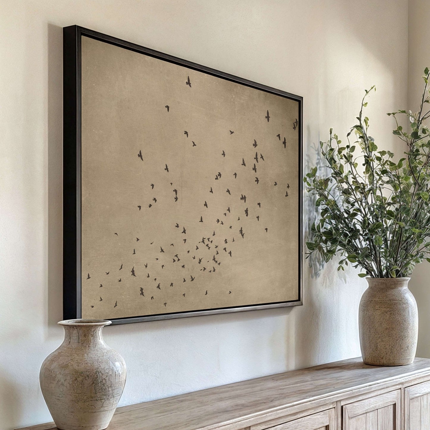 Flock Framed Canvas - Tan Brown / Horizontal - AureousHome