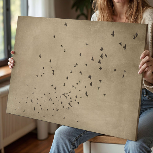 Flock Framed Canvas - Tan Brown / Horizontal - AureousHome