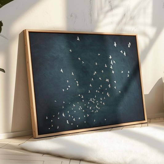 Flock Framed Canvas - Vintage Blue / Horizontal - AureousHome