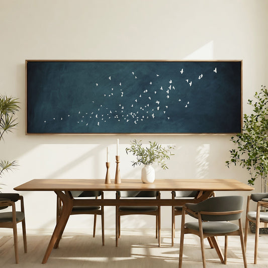 Flock Framed Canvas - Vintage Blue / Panoramic - AureousHome