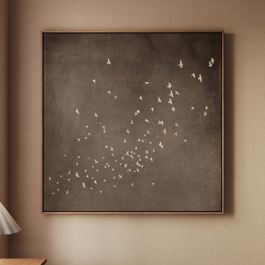 Flock Square Framed Canvas - Espresso - AureousHome