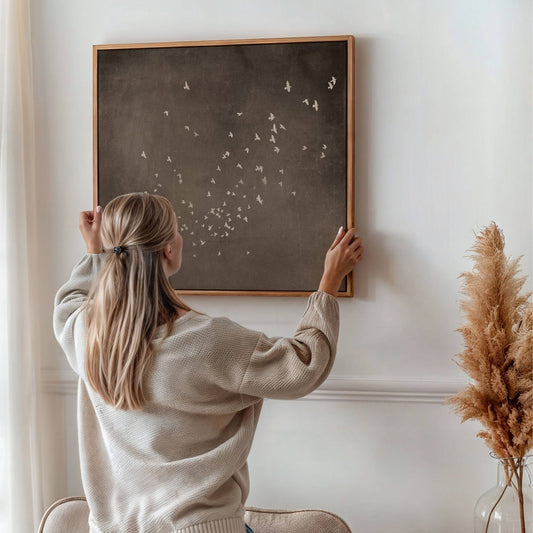 Flock Square Framed Canvas - Espresso - AureousHome