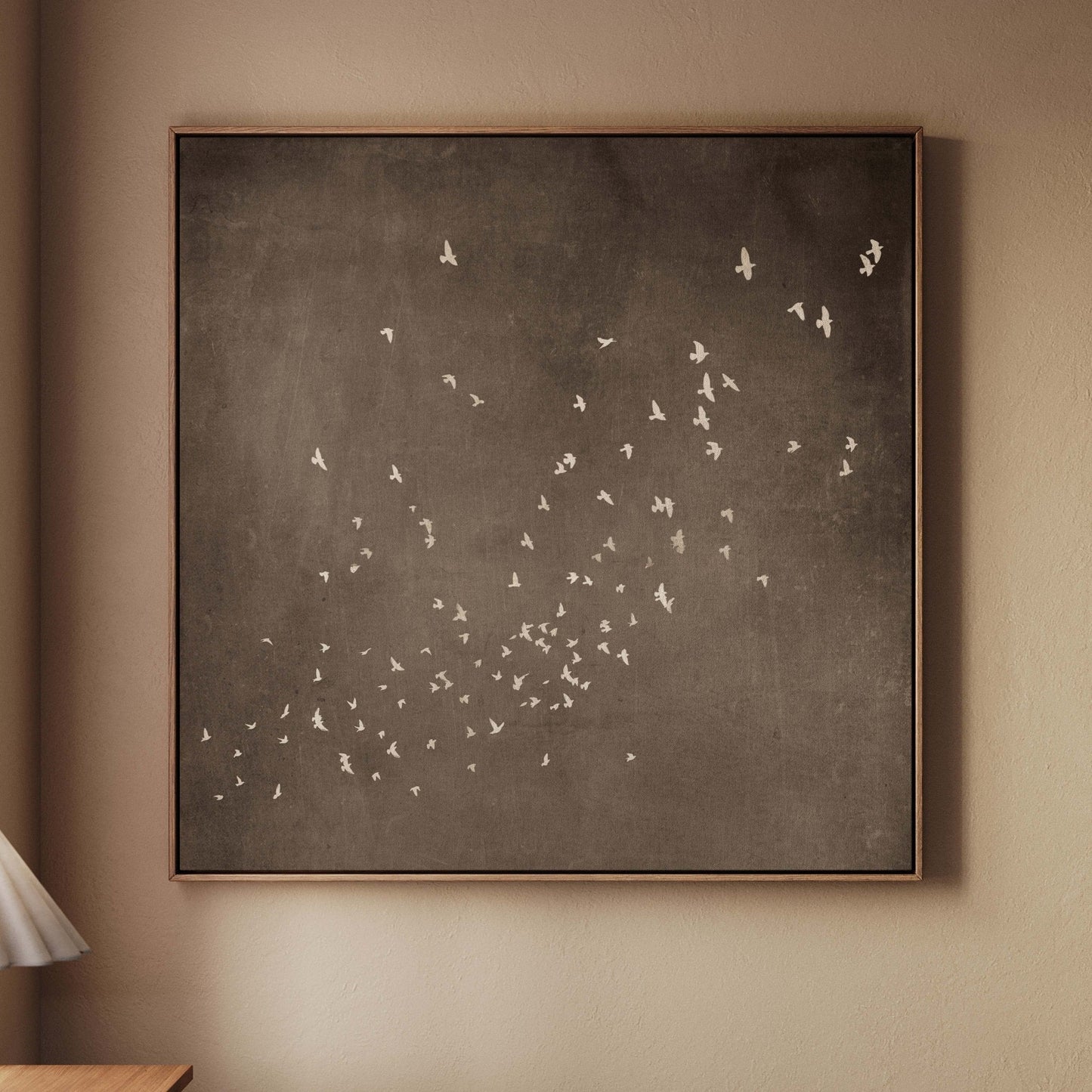 Flock Square Framed Canvas - Espresso - AureousHome