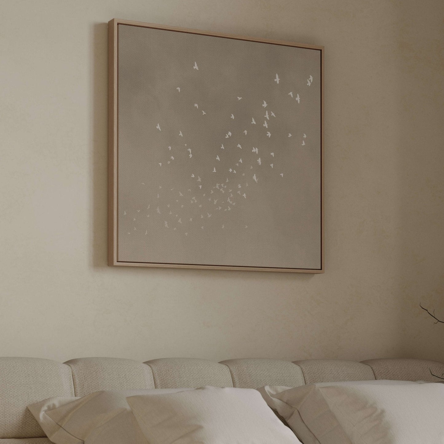 Flock Square Framed Canvas - Neutral - AureousHome