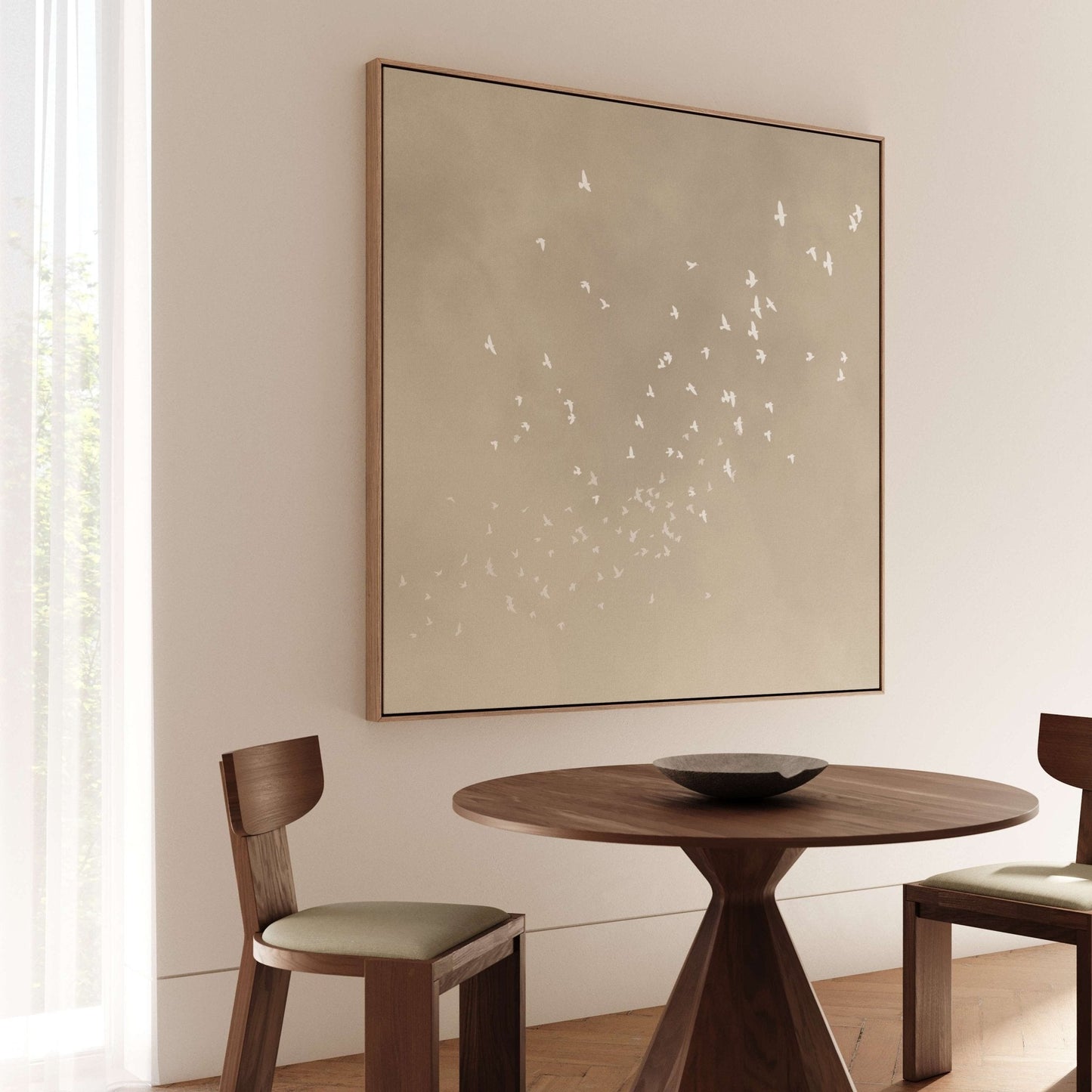 Flock Square Framed Canvas - Neutral - AureousHome