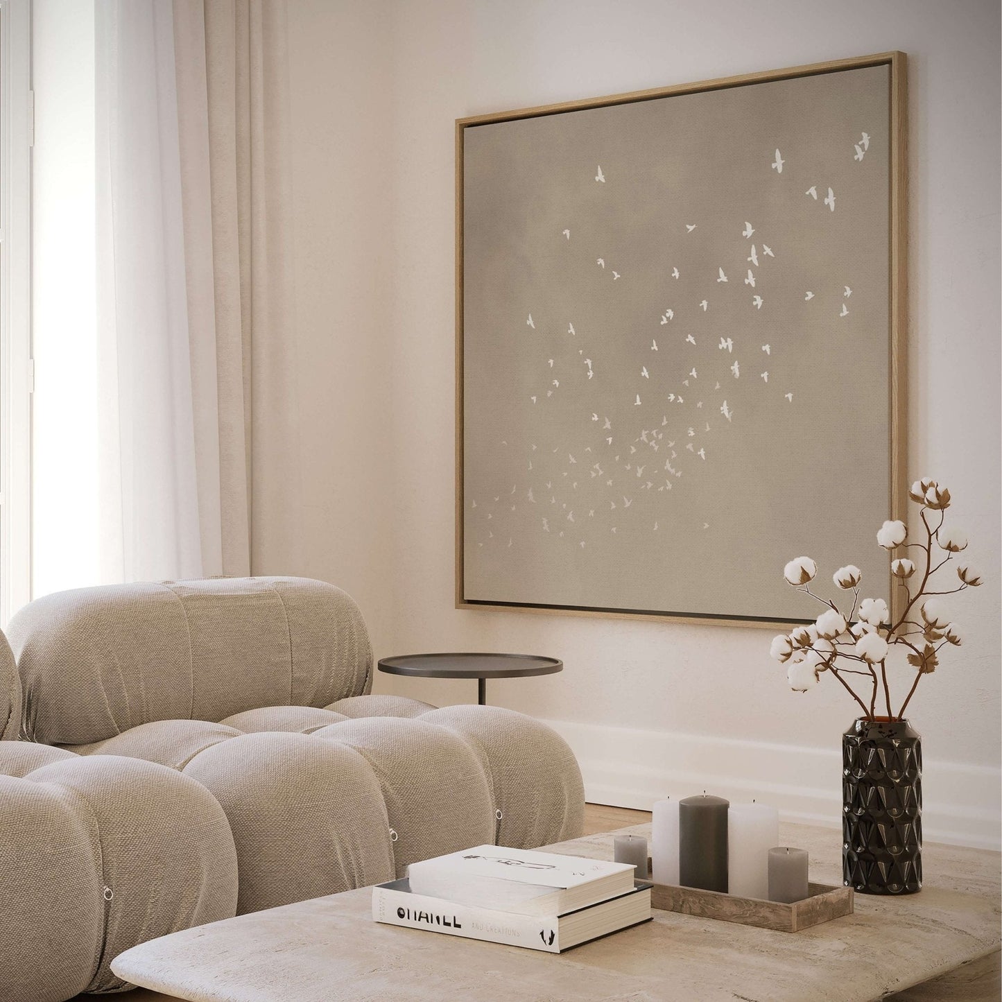 Flock Square Framed Canvas - Neutral - AureousHome