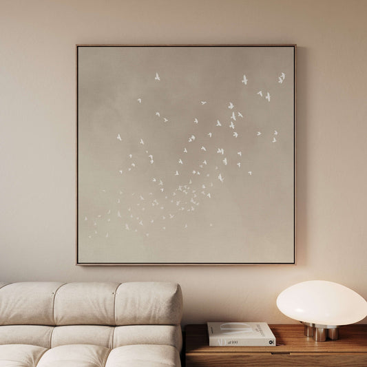 Flock Square Framed Canvas - Neutral - AureousHome