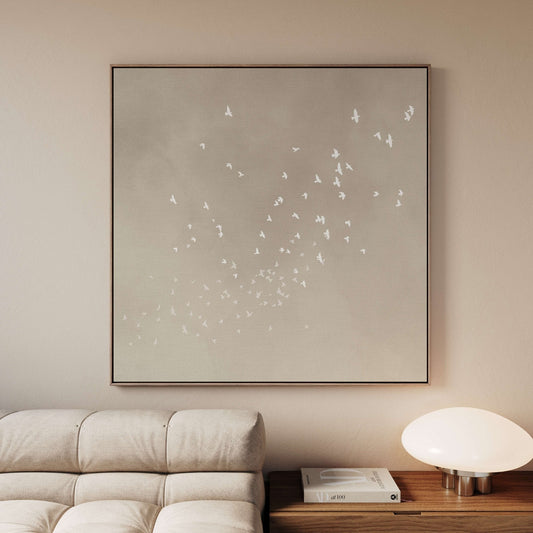 Flock Square Framed Canvas - Neutral - AureousHome