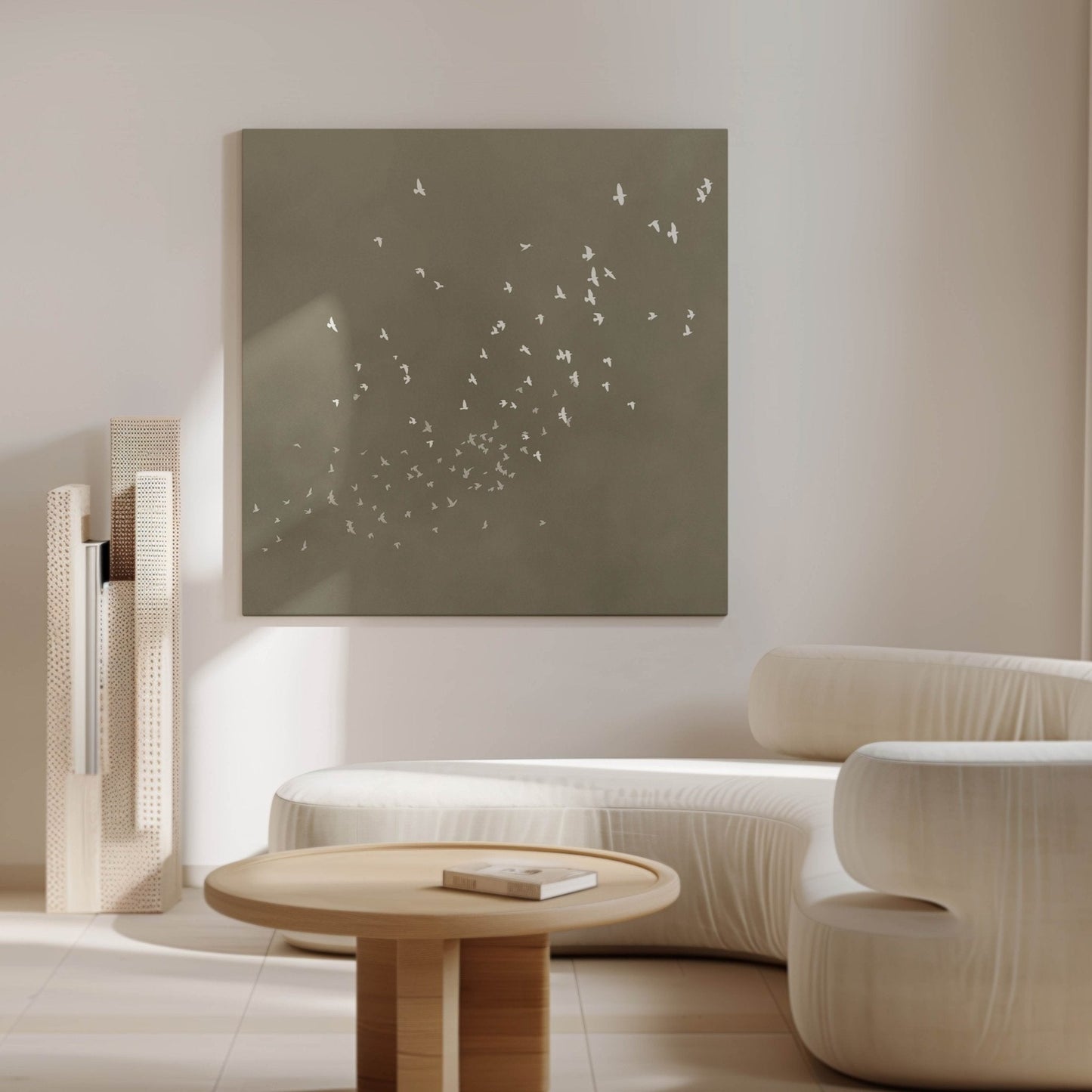 Flock Square Framed Canvas - Olive - AureousHome