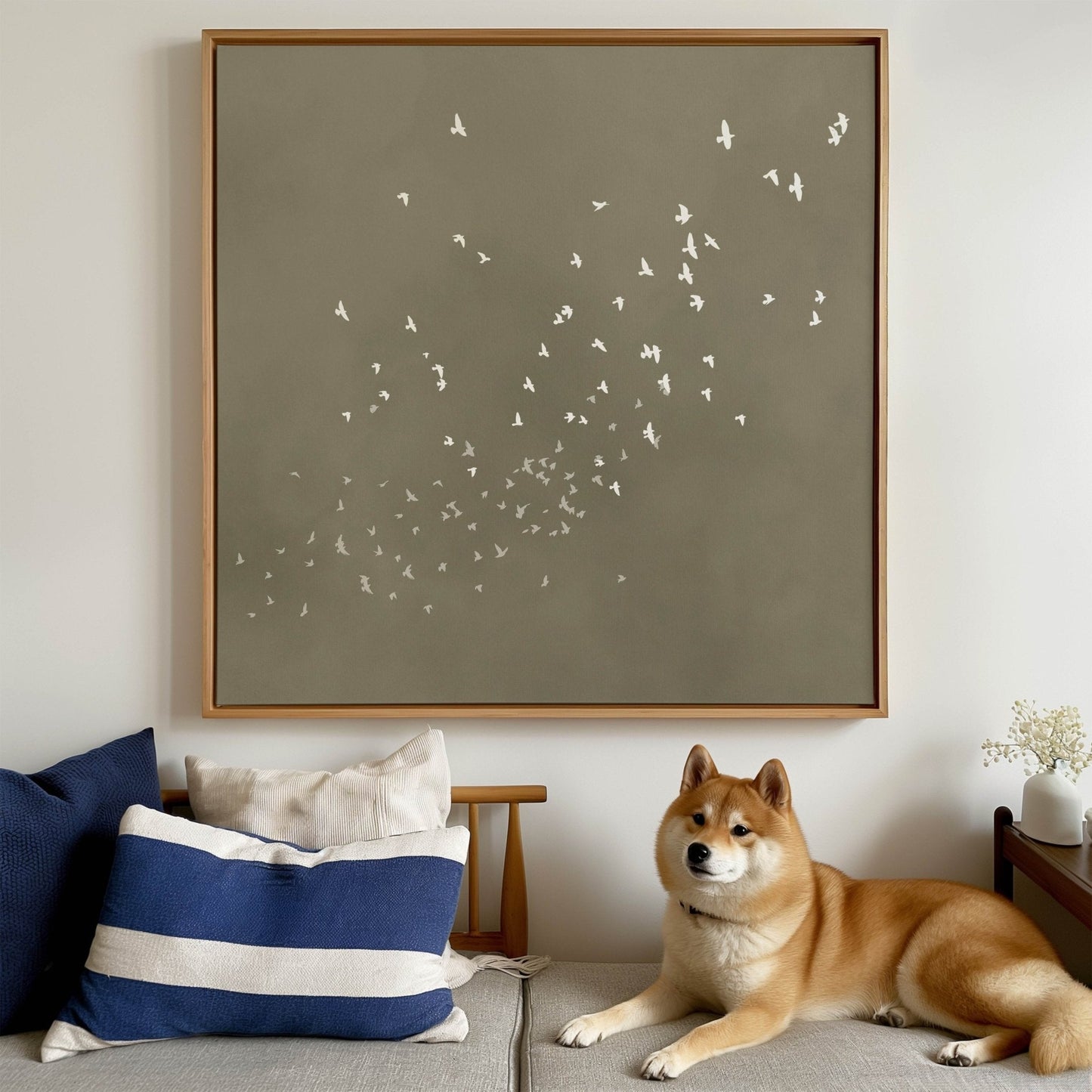 Flock Square Framed Canvas - Olive - AureousHome