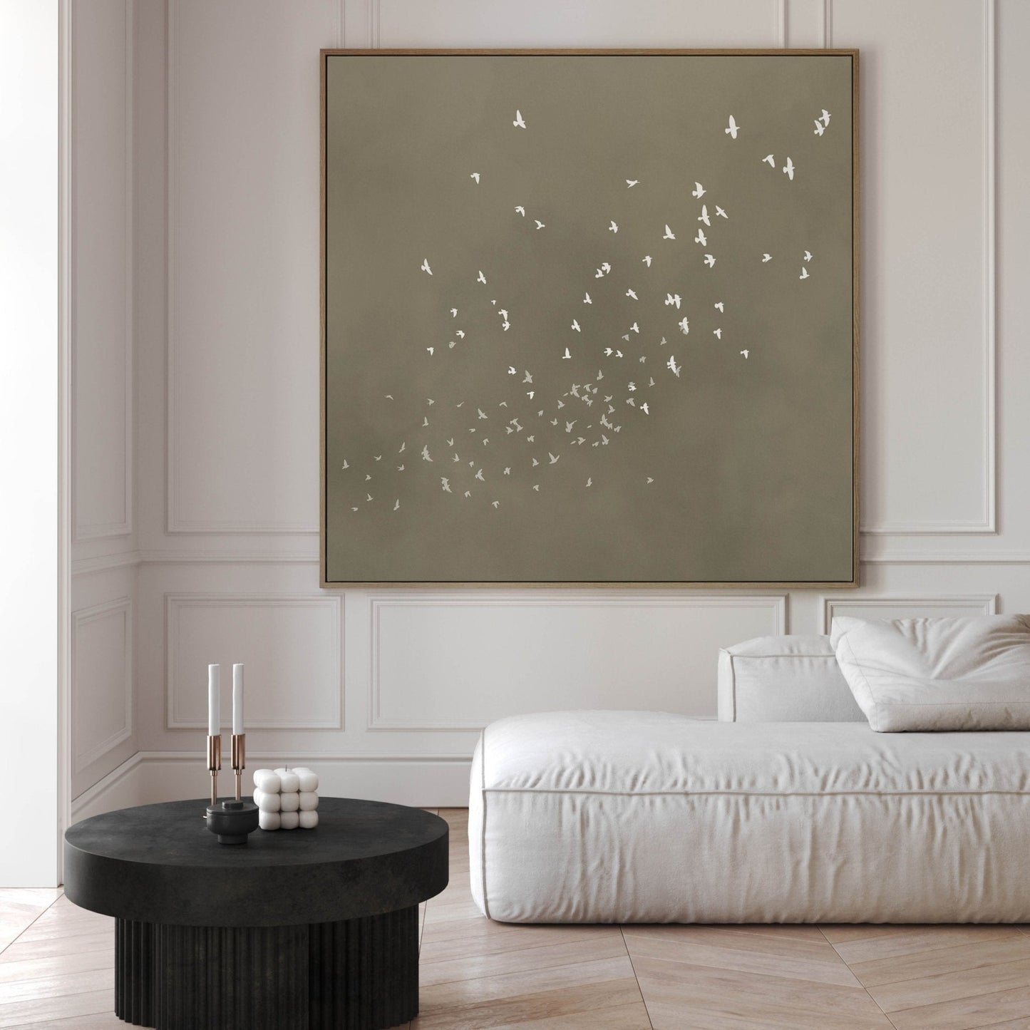 Flock Square Framed Canvas - Olive - AureousHome