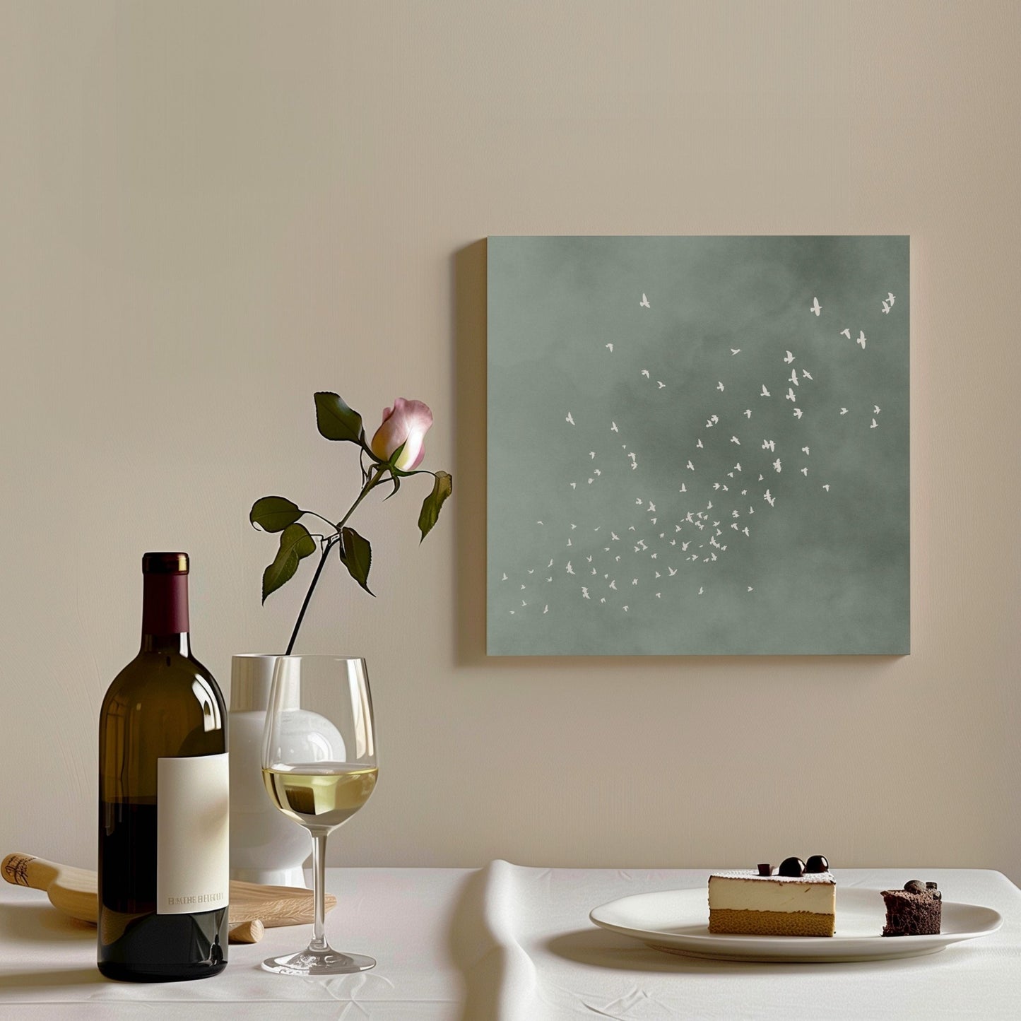 Flock Square Framed Canvas - Sage - AureousHome