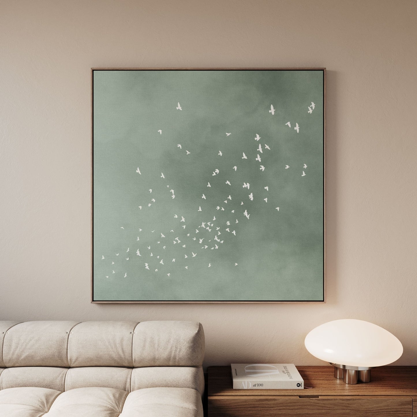 Flock Square Framed Canvas - Sage - AureousHome