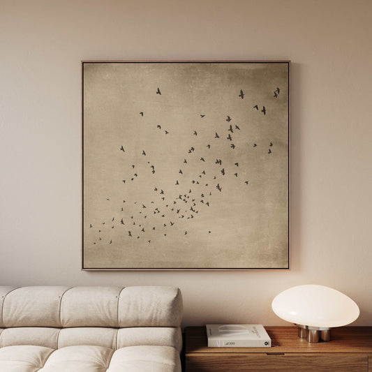 Flock Square Framed Canvas - Tan - AureousHome