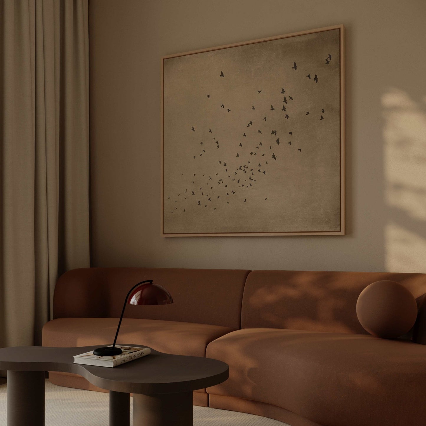 Flock Square Framed Canvas - Tan - AureousHome