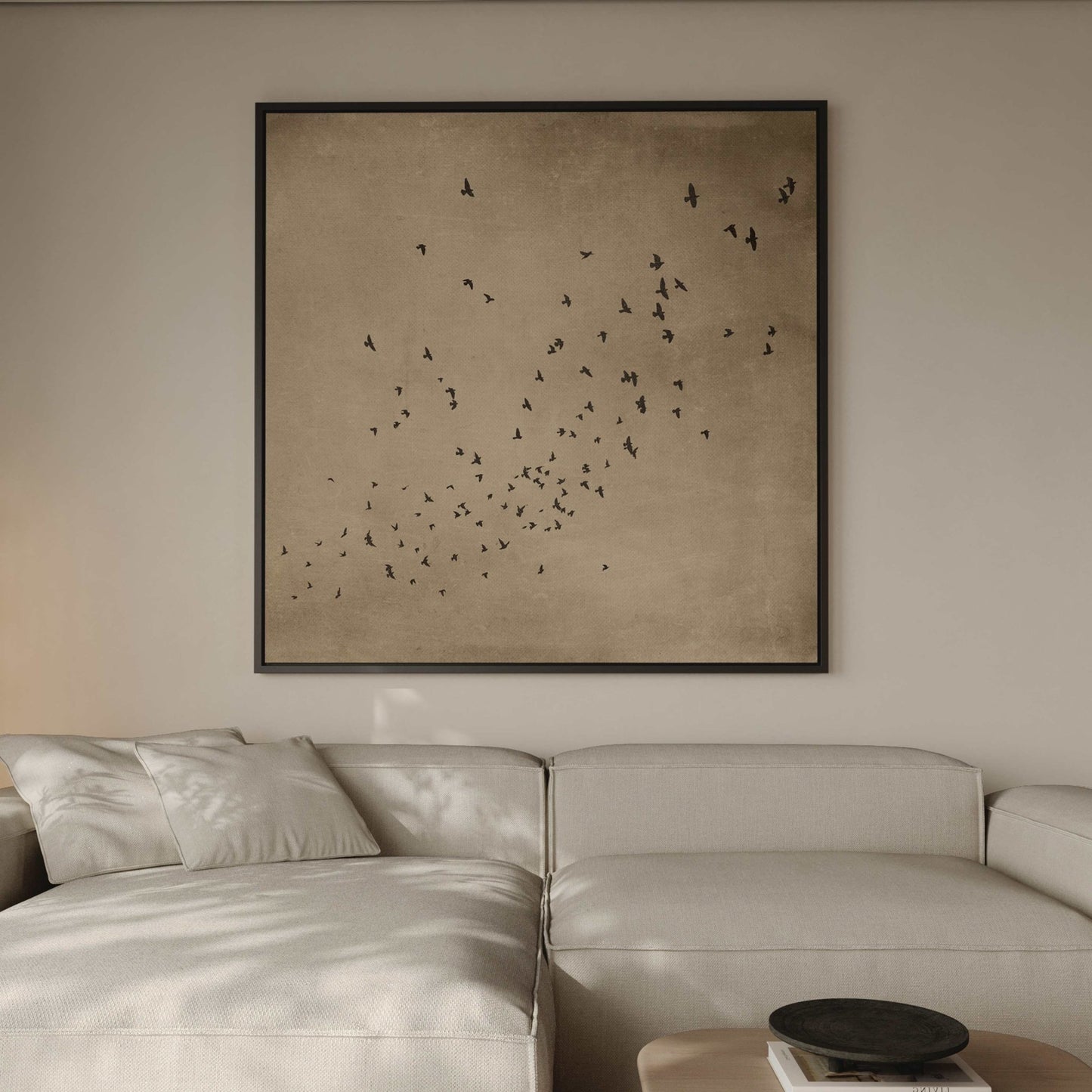 Flock Square Framed Canvas - Tan - AureousHome