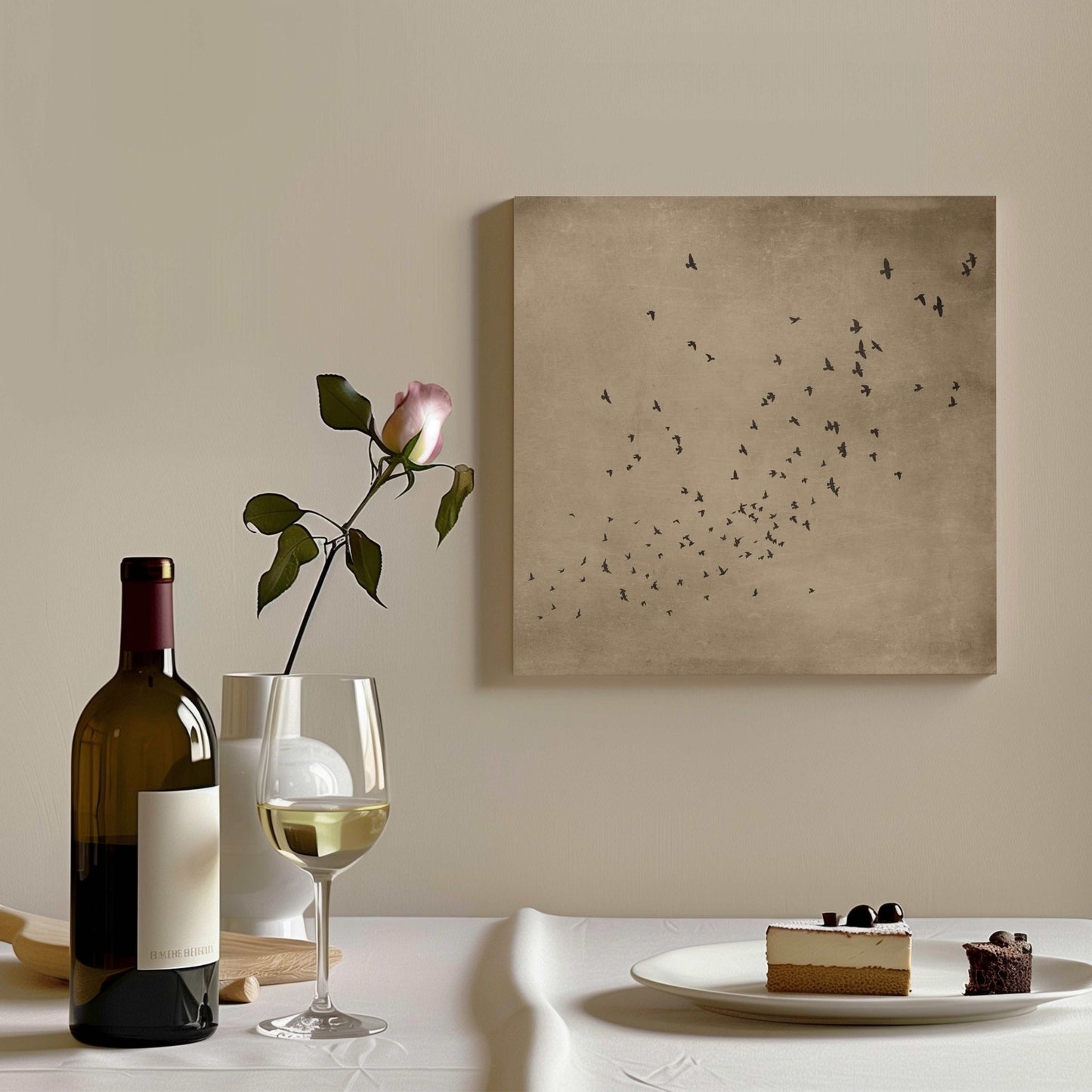 Flock Square Framed Canvas - Tan - AureousHome