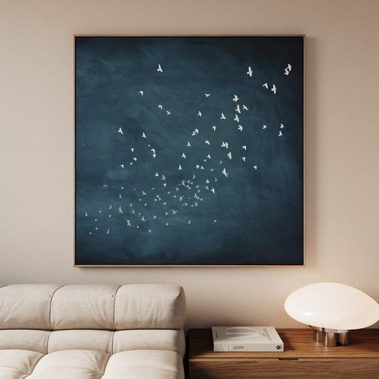 Flock Square Framed Canvas - Vintage Blue - AureousHome