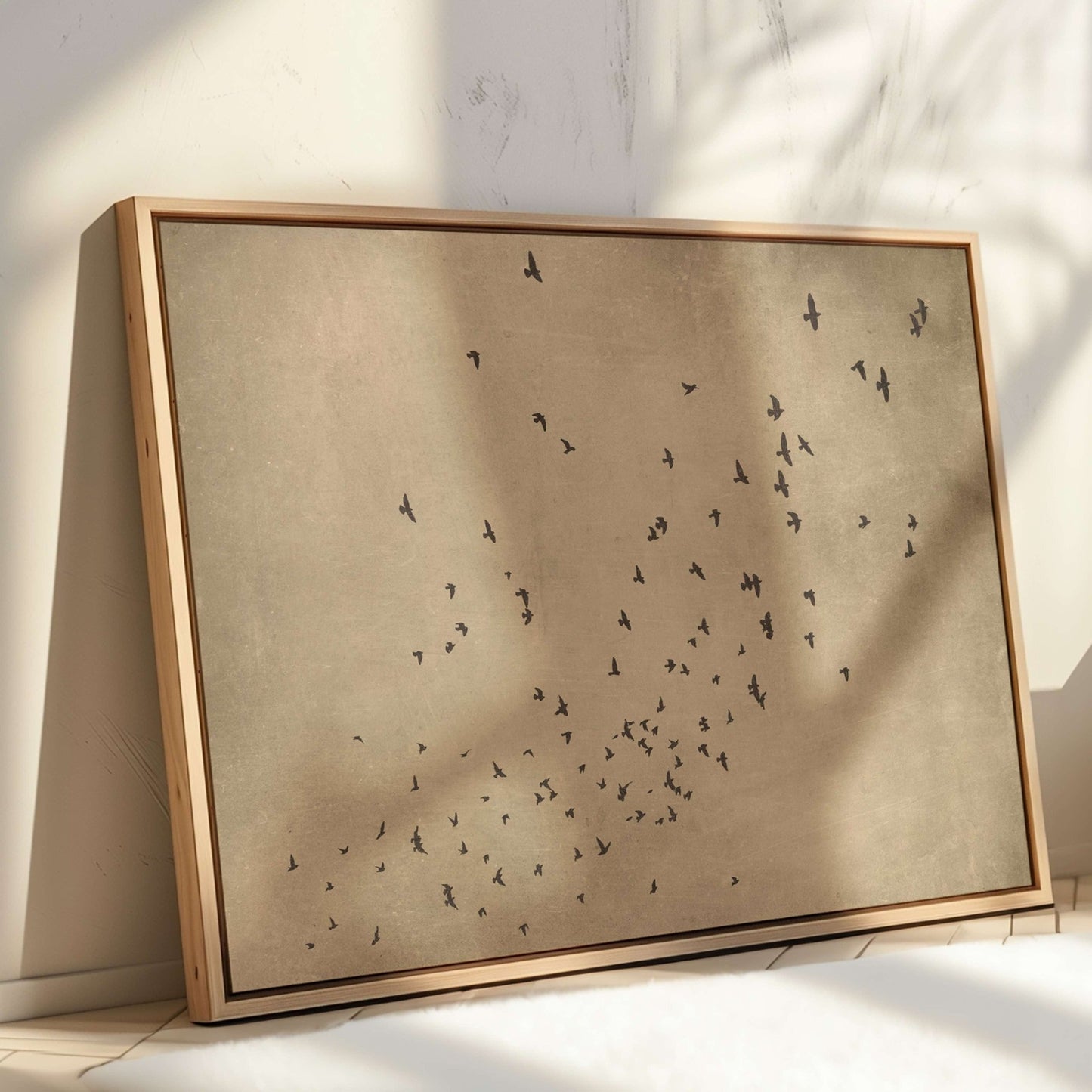 Flocked Framed Canvas - Tan Brown / Horizontal - AureousHome