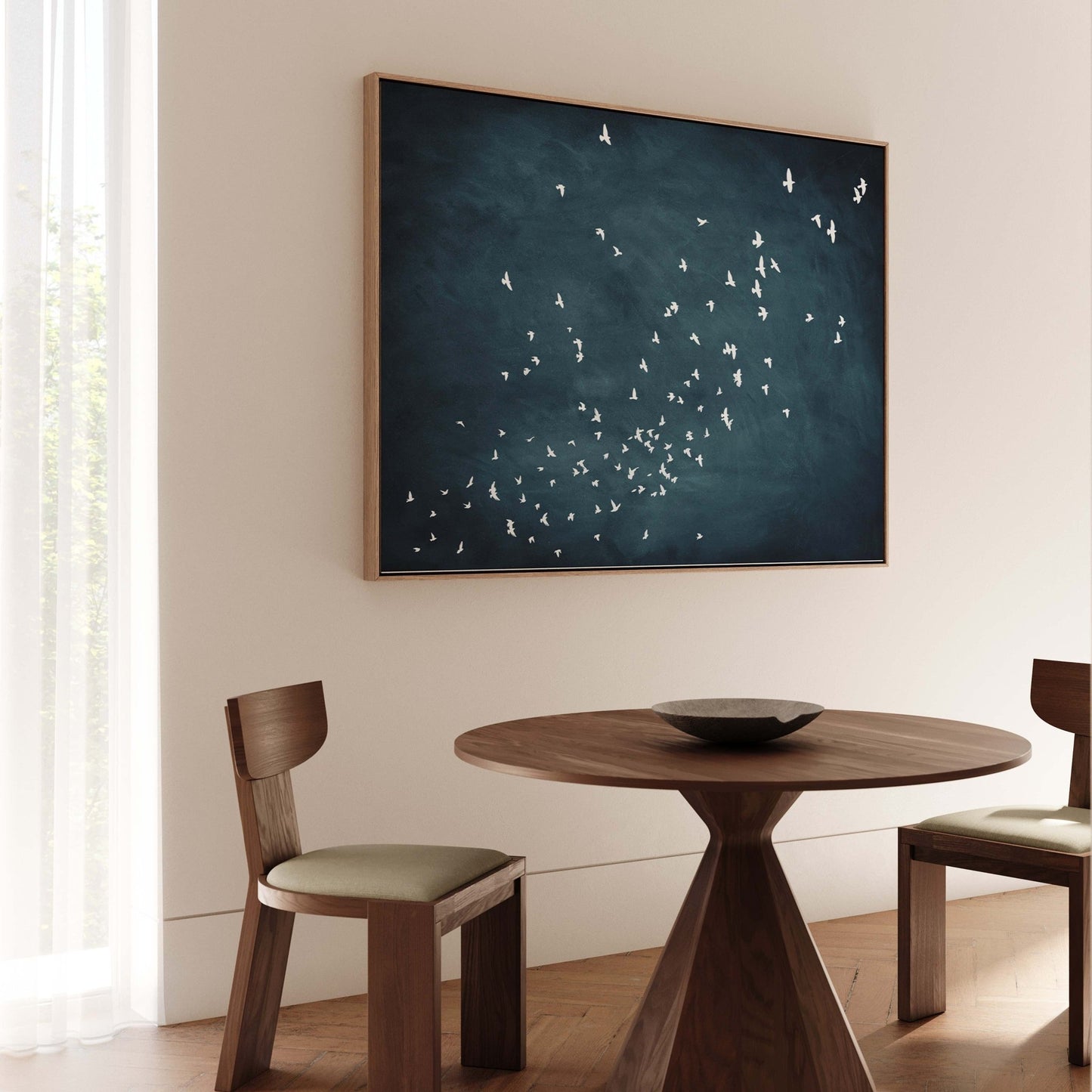 Flocked Framed Canvas - Vintage Blue / Horizontal - AureousHome