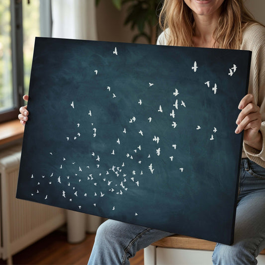 Flocked Framed Canvas - Vintage Blue / Horizontal - AureousHome