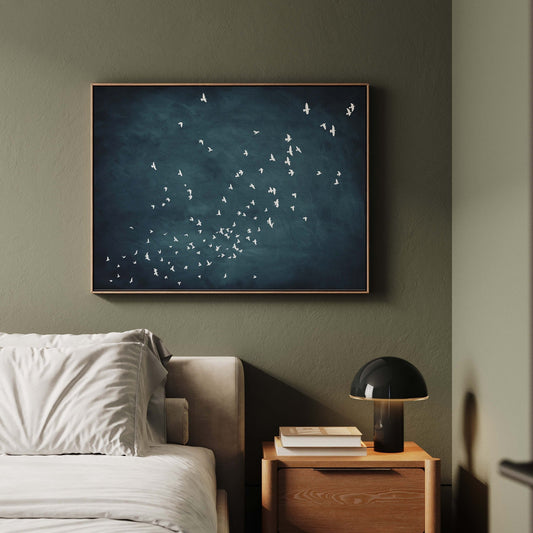 Flocked Framed Canvas - Vintage Blue / Horizontal - AureousHome