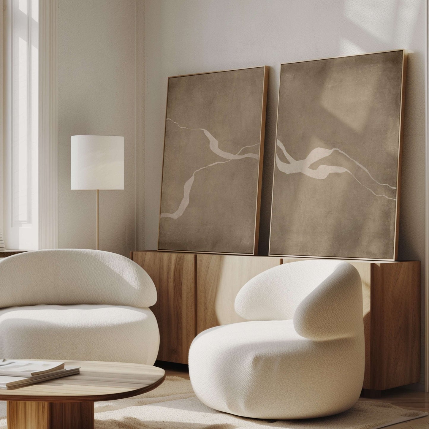 Flow Framed Canvas Duo - Tan - AureousHome