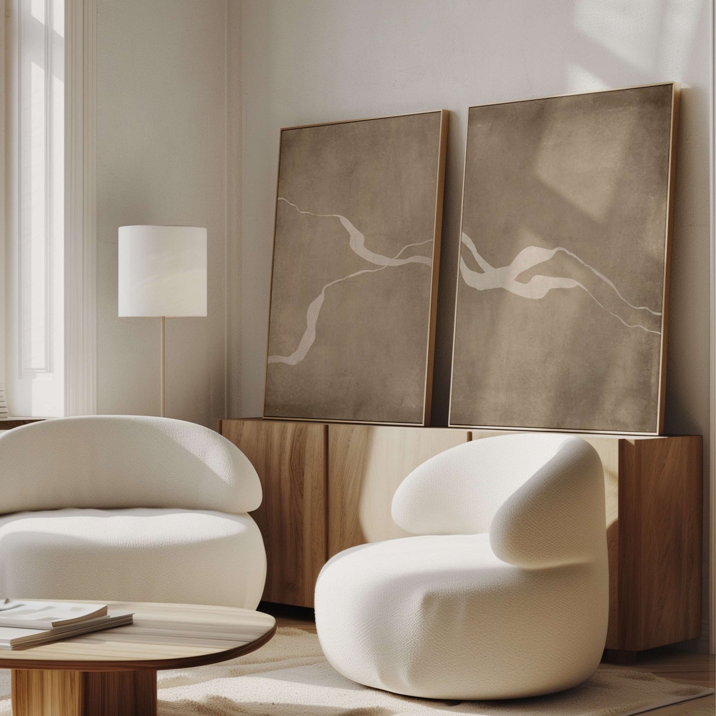 Flow Framed Canvas Duo - Tan - AureousHome