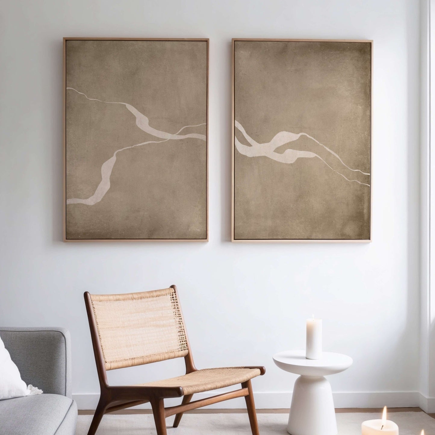 Flow Framed Canvas Duo - Tan - AureousHome