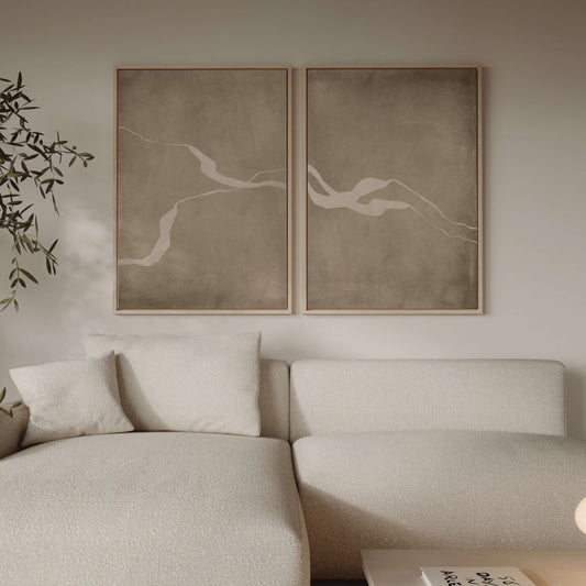 Flow Framed Canvas Duo - Tan - AureousHome
