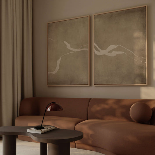 Flow Framed Canvas Duo - Tan - AureousHome