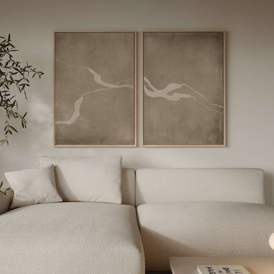 Flow Framed Canvas Duo - Tan - AureousHome