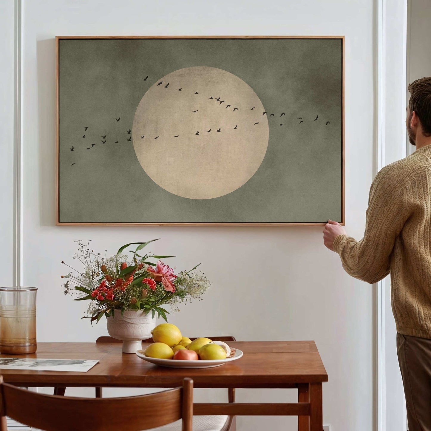 Full Moon Framed Canvas - Olive / Horizontal - AureousHome