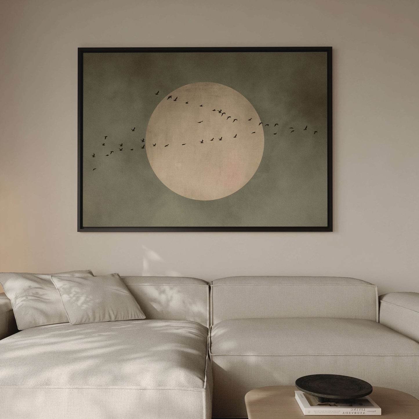 Full Moon Framed Canvas - Olive / Horizontal - AureousHome