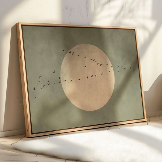 Full Moon Framed Canvas - Olive / Horizontal - AureousHome
