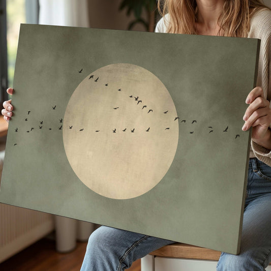 Full Moon Framed Canvas - Olive / Horizontal - AureousHome