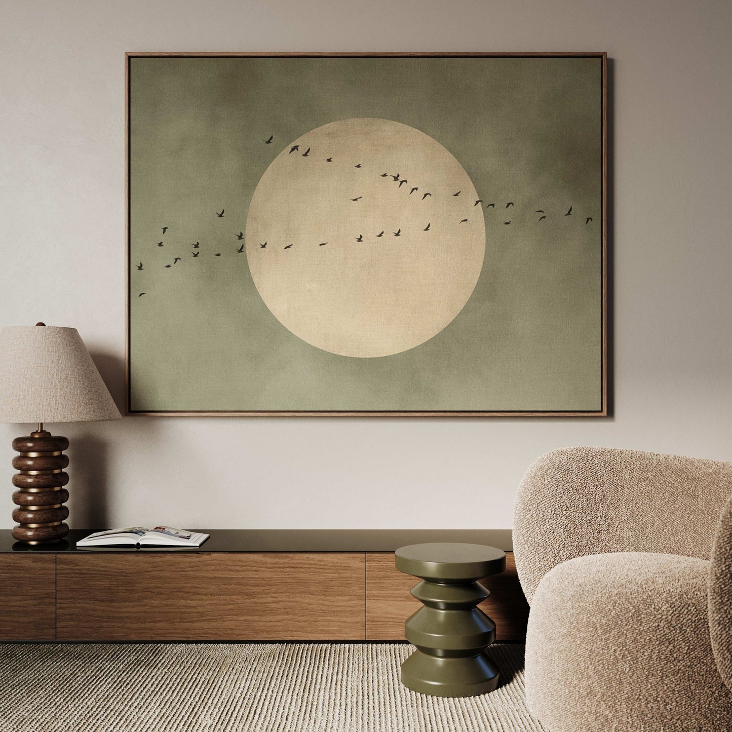 Full Moon Framed Canvas - Olive / Horizontal - AureousHome