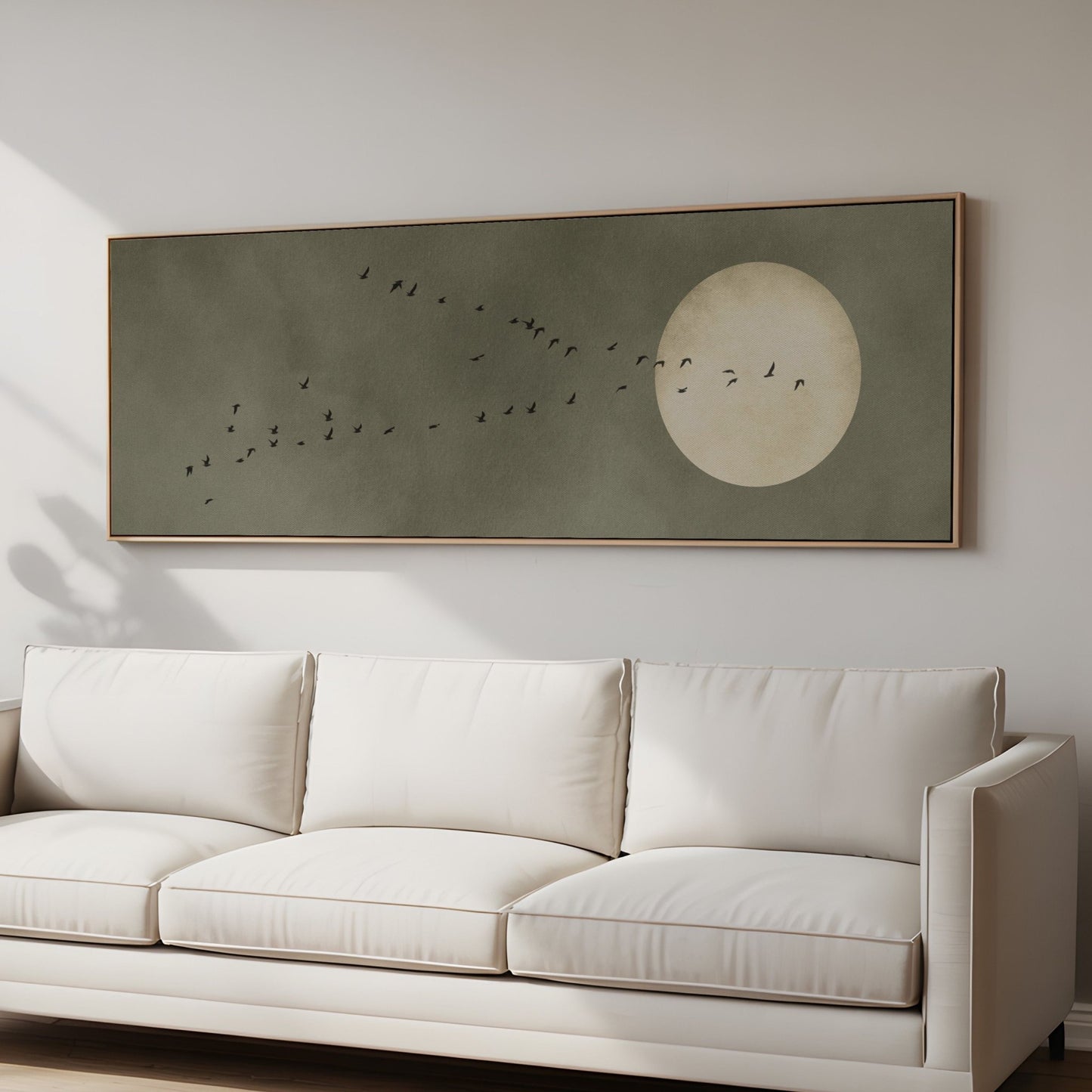 Full Moon Framed Canvas - Olive / Panoramic - AureousHome