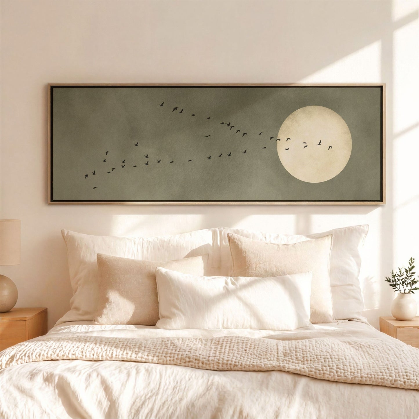 Full Moon Framed Canvas - Olive / Panoramic - AureousHome