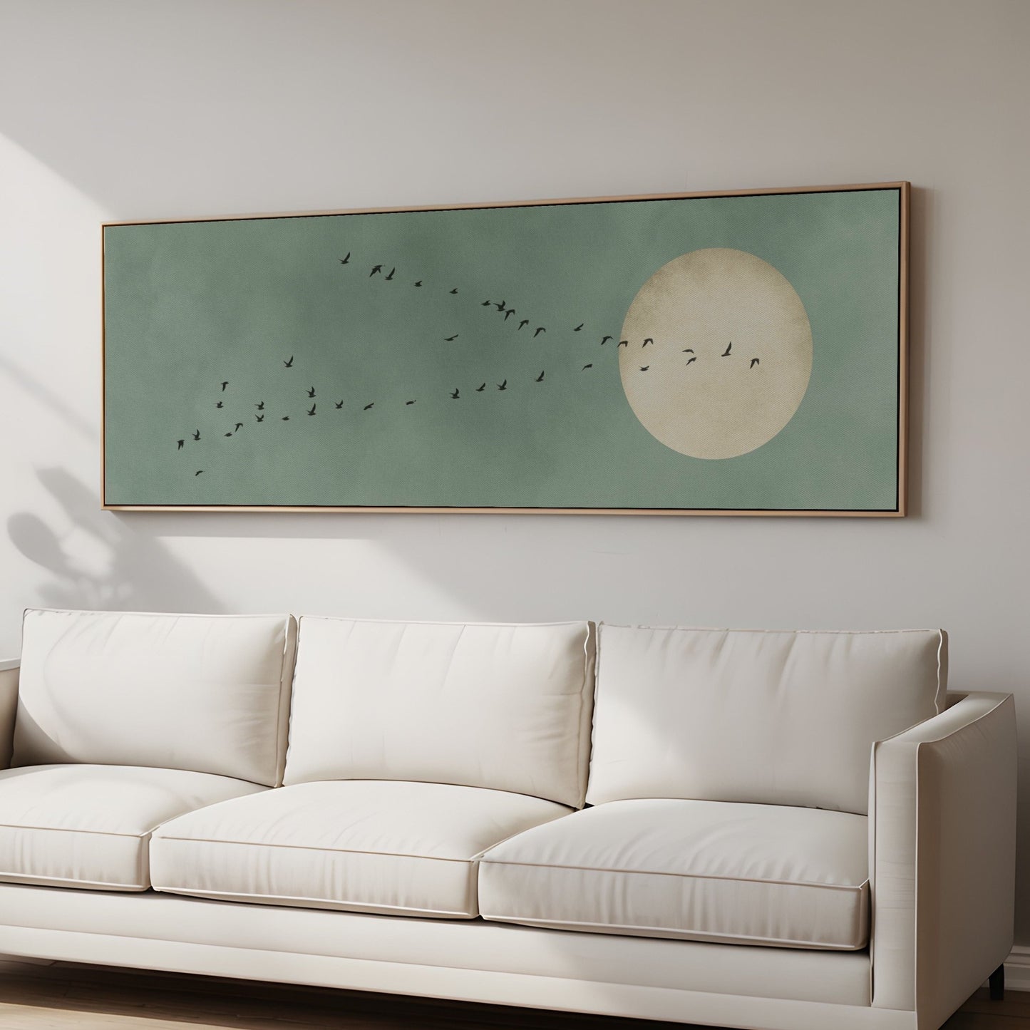 Full Moon Framed Canvas - Sage / Panoramic - AureousHome