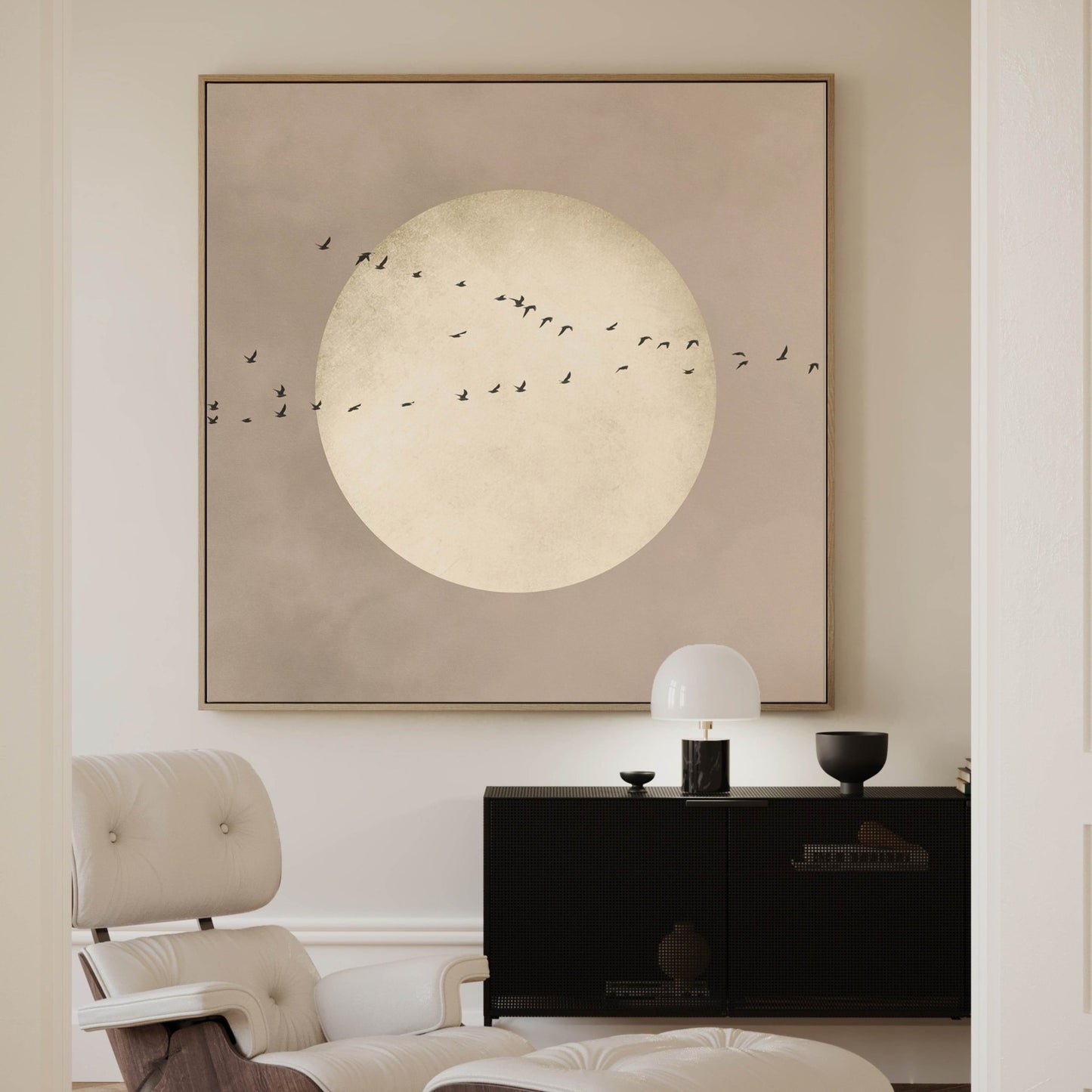 Full Moon Square Framed Canvas - Neutral - AureousHome