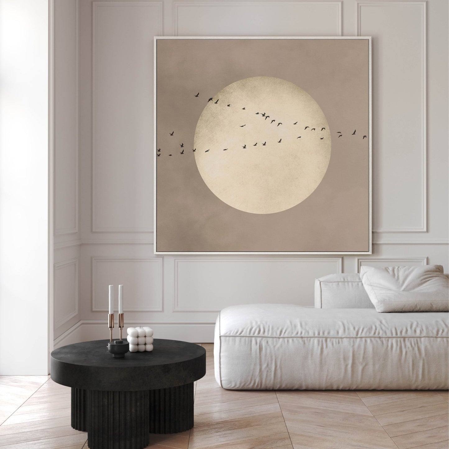 Full Moon Square Framed Canvas - Neutral - AureousHome